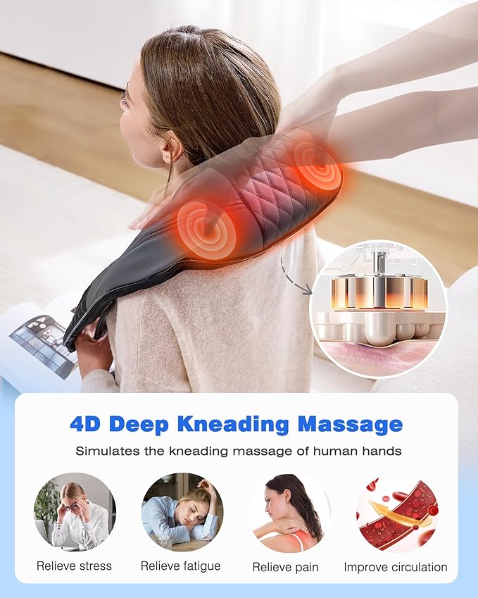 KINGJOY Neck and Shoulder Massager with Heat, 2025 Upgarded 4D Shiatsu Neck and Back Massager with 16 Massage Nodes for Back, Shoulder, Legs, Pain Relief & Tension Relief, Gifts for Women/Men/Mom/Dad