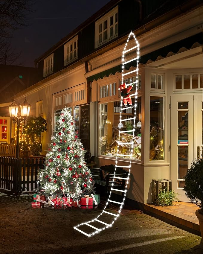 Toodour LED Christmas Lights - 10ft Christmas Decorative Ladder Lights with Santa Claus, Xmas Decorations Light for Indoor Outdoor, Window, Garden, Home, Wall, Xmas Tree Decor - White - Bloomnest