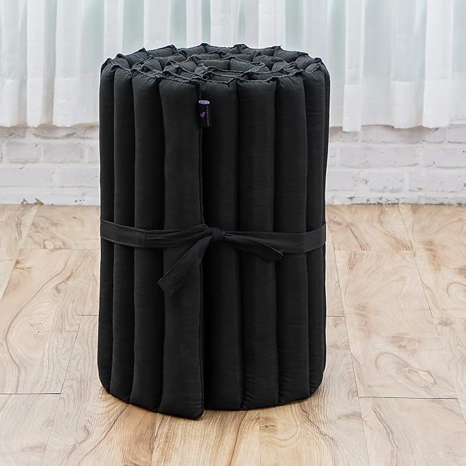 Leewadee - Foldable Floor Mattress - Japanese Roll Up Futon -Trifold Tatami Mat- Guest Floor Bed - Camping Mattress - Thai Massage Mat, Kapok Filled, 75 x 20 inches, Black - Bloomnest