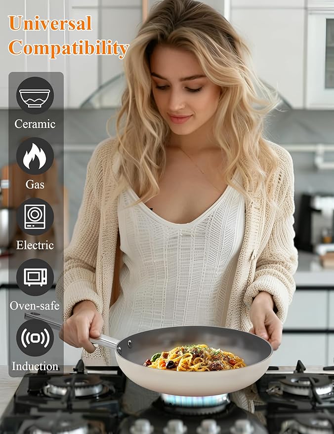 ChefRobot Nonstick Ceramic Cookware Set Healthy Pots And Pans Set Induction Kitchen Cookware sets Non Toxic Pots And Pan Set,PFOA ＆ PTFE Free (18 pcs) - Bloomnest
