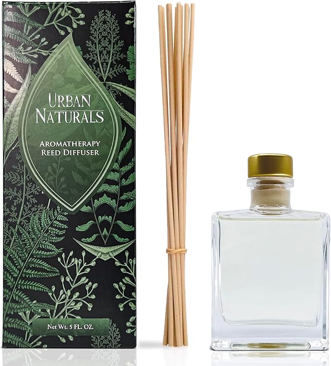 Urban Naturals Oud Reed Diffuser Set – Bergamot, Raspberry, Oud, Musk, Warm Amber – Made with Essential Oils – Sleek Rectangular Refillable Glass Bottle – Made in The USA UrbanNaturals