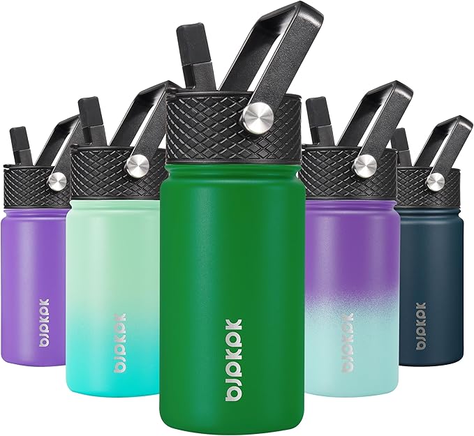 BJPKPK Water Bottle with Straw Lid, 15 oz Insulated Water Bottle, Stainless Steel Metal Water Bottles, Reusable Leak Proof BPA Free Thermo, Flask, Cups, Macaron-Matcha - Bloomnest