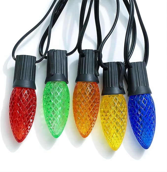Meconard C9 Led Replacement Christmas Light Bulbs, C9 Shatterproof Led Bulbs for Christmas Indoor Outdoor String Lights, E17 Intermediate Base, Commercial Grade Holiday Bulbs, Multi-Color, 25Pack - Bloomnest