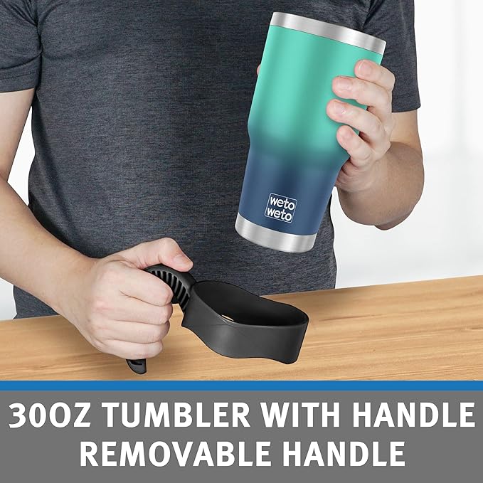 WETOWETO 30 oz Tumbler with 2 Straws and 2 Lids, Stainless Steel Insulated Vacuum Coffee Tumbler Cup, Double Wall Leakproof Travel Mug (Green-Blue Gradient, 1 Pack)