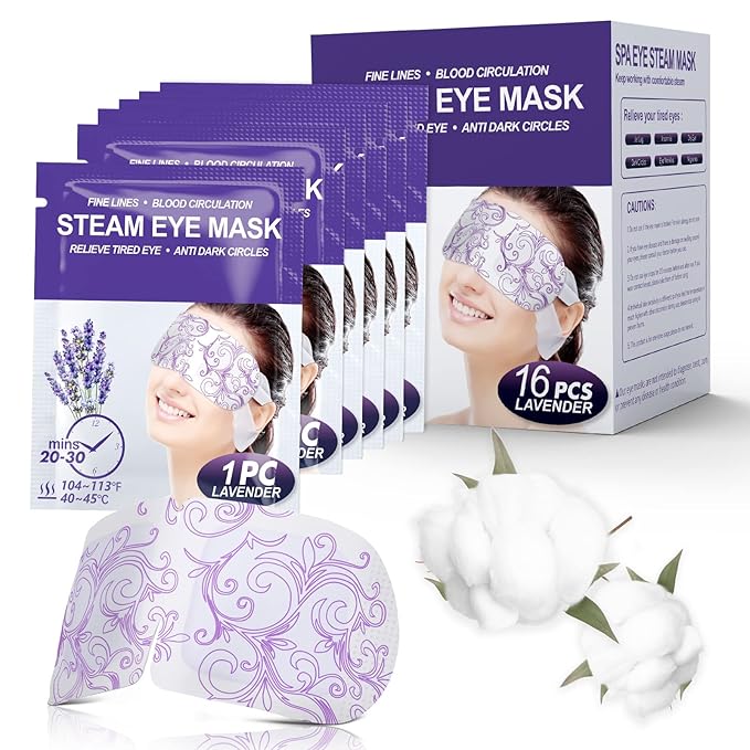 16 Packs Steam Eye Masks for Dry Eyes, Lavender Heated Eye Mask, Relief Tired Eyes & Dark Circle, Warm Compress for Puffiness, Disposable Travel Essentials & Relaxation Set for Women, Christmas - Bloomnest