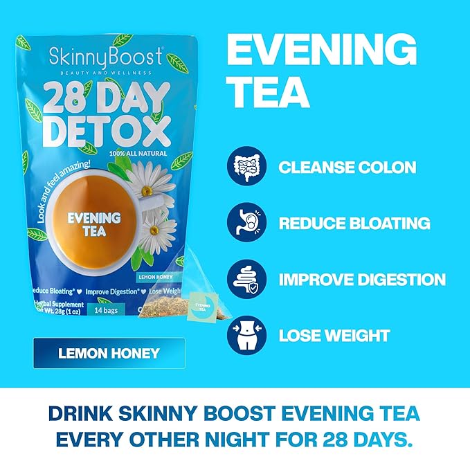 Skinny Boost Detox Tea Kit- 2 PACK –1 Daytime (28 Bags) + 1 Evening -(14 Bags) – Herbal Detox for Weight, Metabolism, Energy, Bloating & Colon Cleanse – Green Tea, Vegan, Keto, Non-GMO, Sugar-Free - Bloomnest