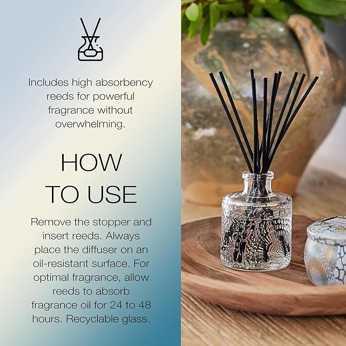 Voluspa California Summers Reed Diffuser Set, Scented Reed Diffuser, 3.4 oz, Oil Reed Diffusers for Home, Handcrafted in The USA Voluspa