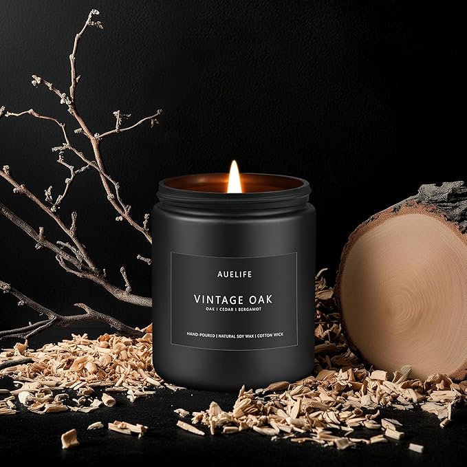 Scented Candles for Men | Vintage Oak Candle - Candle for Men, Manly Candles for Home Scented, Man Gifts for Him/Friend -7oz Black Jar - Bloomnest