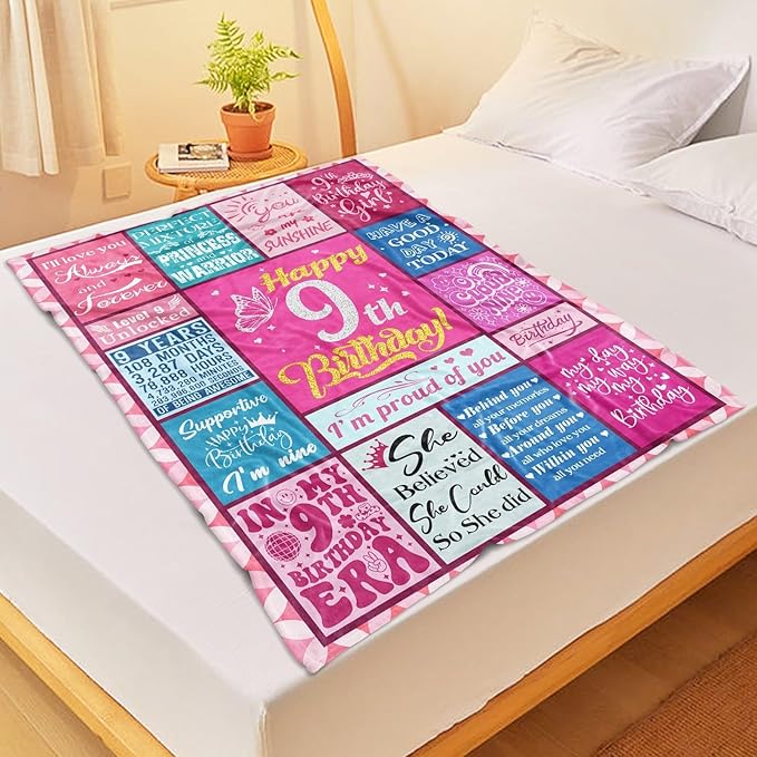 9 Year Old Girl Birthday Gifts - Gifts for 9 Year Old Girls - 9th Birthday Gifts for Girl - 9th Birthday Decorations for Girls - 9th Birthday Blanket 50"X60" - Bloomnest