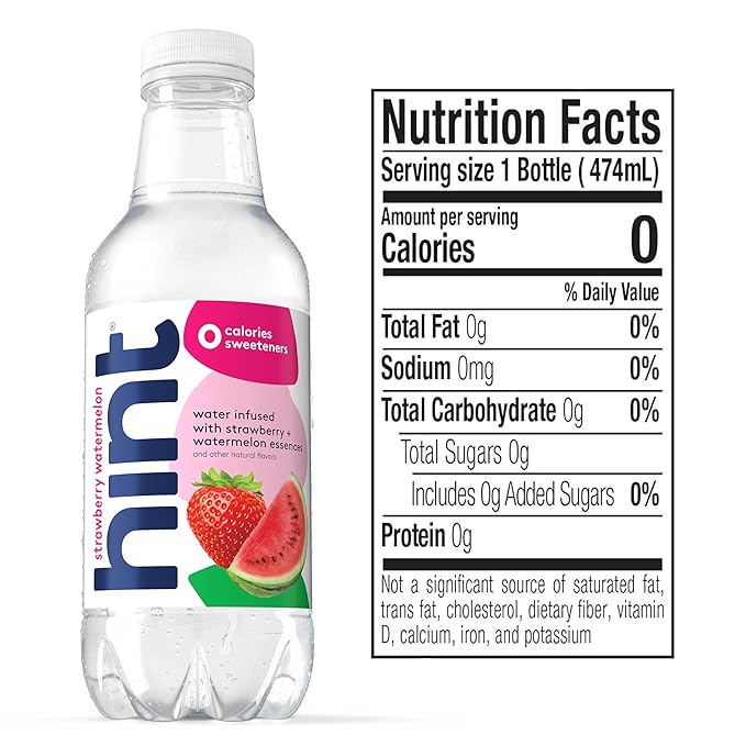 Hint Fruit-Infused Bottled Water, Strawberry Watermelon - Sugar Free Flavored Water with Zero Calories, Naturally Flavored, and No Artificial Sweeteners - 16 Fl Oz (Pack of 12) - Bloomnest
