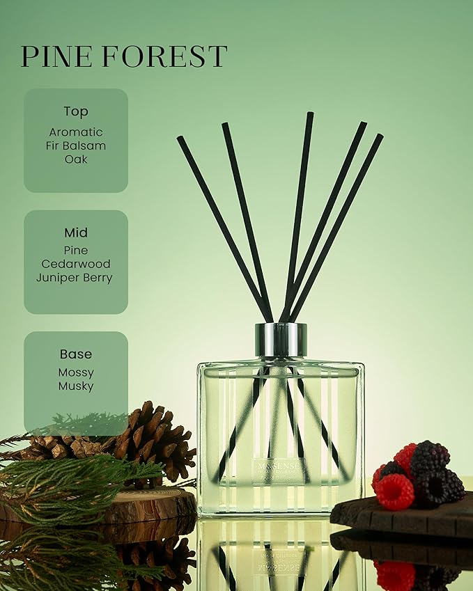 M&SENSE Pine Forest Reed Diffuser Set - 7.04oz Scented Diffusers for Home, Non-Toxic Essential Oil Decor with Sticks, Fragrance Gifts for Bedroom Bathroom Office MSENSE