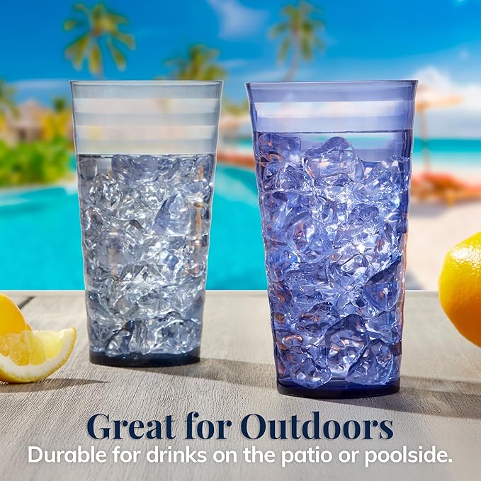 US Acrylic Splash [Set of 16] 18 ounce Plastic Stackable Water Tumblers in 4 Coastal Colors Value Set of Drinking Cups, Reusable, BPA-free, Made in the USA, Top-rack Dishwasher Safe - Bloomnest