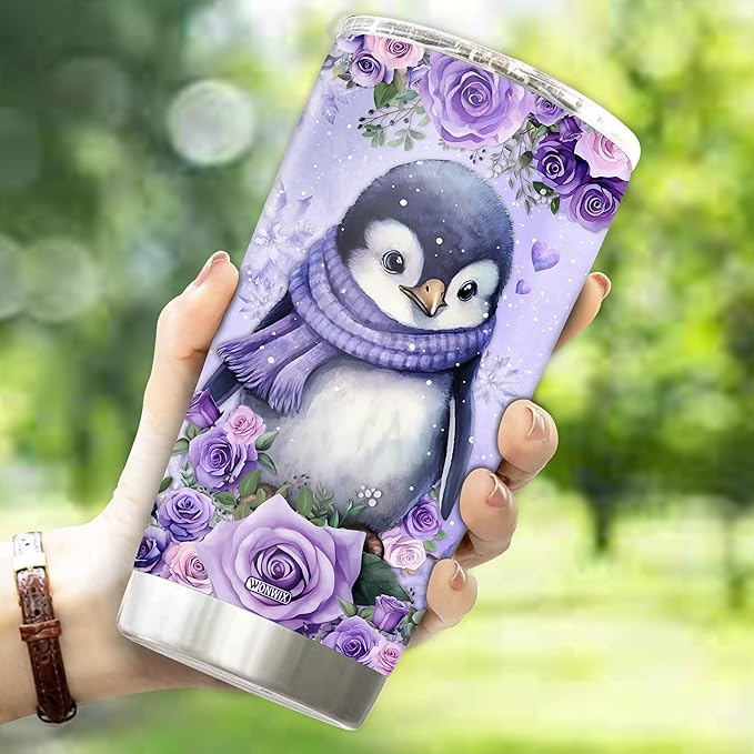 Personalized Penguin Tumbler Customized Name Penguins Water Bottles Gifts For Women Valentine Birthday Christmas Custom Glasses Mug Lover Gift 20oz Insulated Stainless Steel Coffee Cup With Lid - Bloomnest