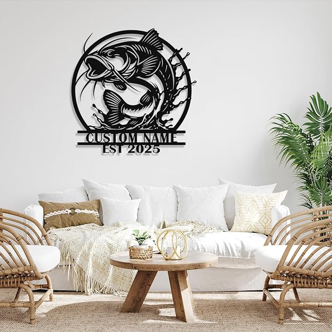 Personalized Catfish Metal Sign – Custom Name Fishing Wall Art – Iron Decoration for Cabins, Lake Houses, Man Caves, and Outdoor Spaces (Catfish-6) - Bloomnest