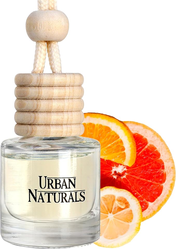 Urban Naturals Car Air Freshener Diffuser 1 Pack - Citrus Bliss Scent, 45+ Days Long Lasting Fragrance, Made in USA, Glass & Wood, Hanging Design + Vent Cip, Easy To Use - Bloomnest