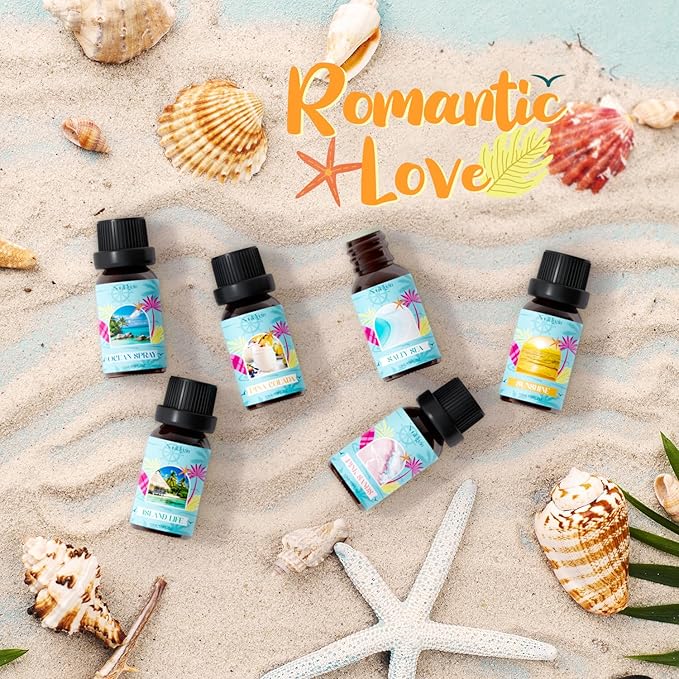 Beach Fragrance Oils Set, Essential Oil Gift Set for Diffuser, Summer Scent Diffuser Oil, Diffuser Scents Oil for Home-Ocean Spray, Pink Sands, Salty Sea, Pina Colada, Island Life, Sunshine - Bloomnest