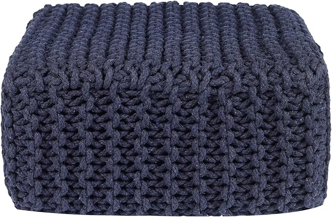 REDEARTH · Cube Low Pouf Foot Stool Ottoman - Hand Knitted Poof - Cord Boho Pouffe - Home Décor - Stuffed Footrest for Living Room - Nursery - Bedroom - Patio (16" x 16" x 8") - Navy Blue - Bloomnest