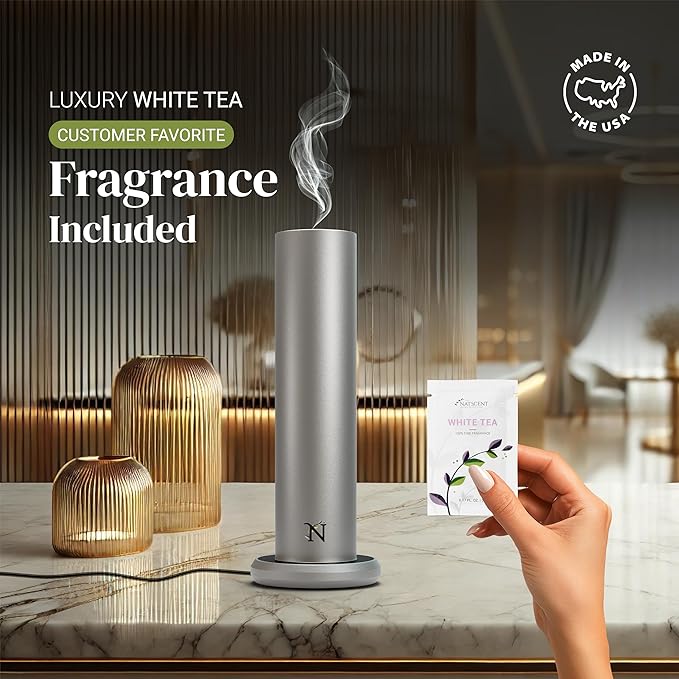 Dynamo Hotel Scent Diffuser – Cold-Air Essential Oil Diffuser for Home & Large Rooms up to 1000 sq ft, App & Manual Control, Hypoallergenic, Includes White Tea Fragrance Sample – Titanium - Bloomnest