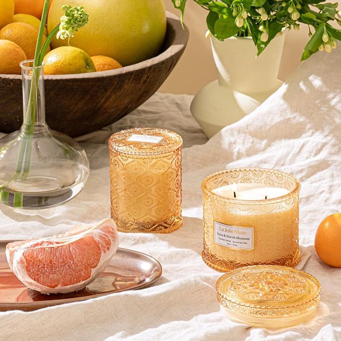 LA JOLIE MUSE Yuzu & Neroli Blossom Candle - Yuzu, Orange Blossom, Cedarwood | 12 oz Large 2-Wick Soy Wax Candle | 60 Hours Clean Burn | Citrus Scented Candle | Elegant Home Décor - Bloomnest