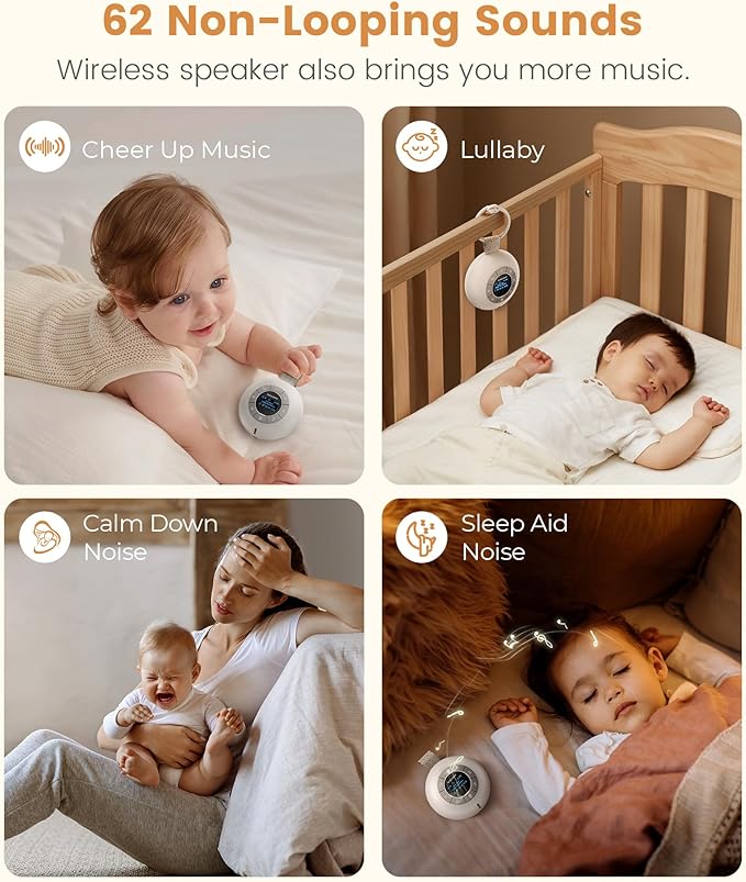 Glocusent Portable Sound Machine for Baby Kids Adults - 62 Sounds & 5W Stereo Speaker for Sleeping, 30Hrs Long Lasting Rechargeable White Noise Sound Machine with 4 Timer, Suitable for Home Travel - Bloomnest