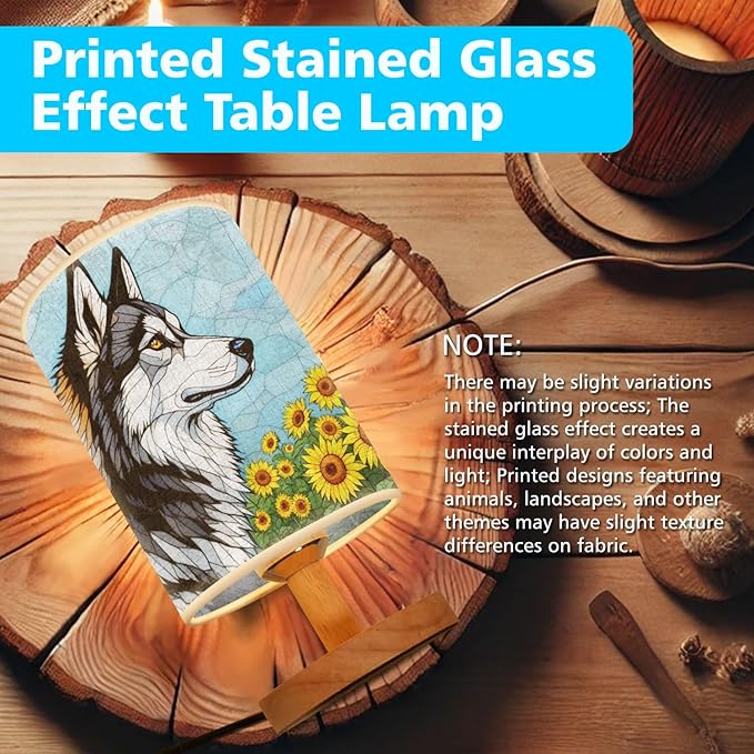 Alaskan Malamute Table Lamp LED 3-Color Pressed Bedside, Dog Shade Lamp with Wood Base for Bedroom Living Room Desk Office - Bloomnest