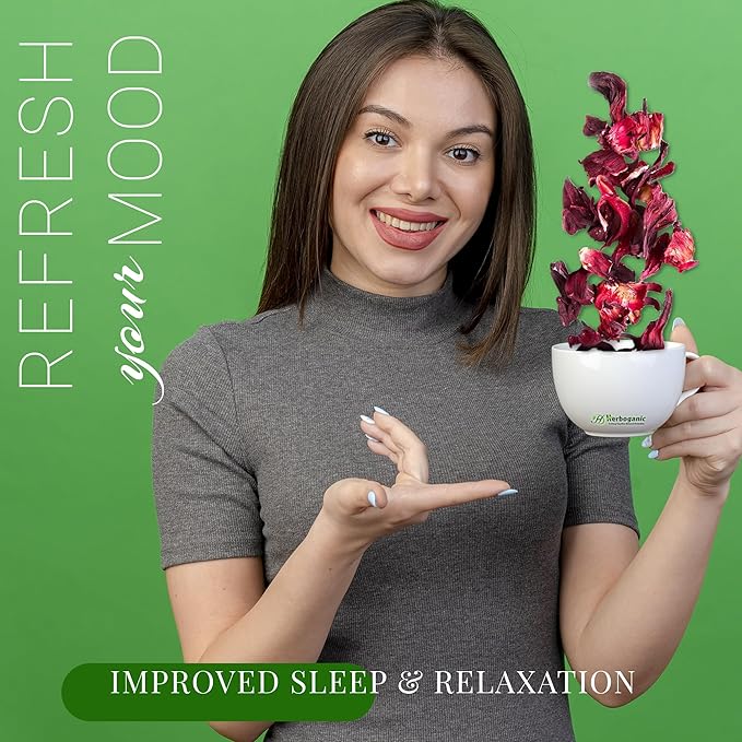 HERBOGANIC Hibiscus Herbal Tea - Digestion and Immune Support | Refreshing and Delicious Blend | Natural Ingredients | 20 Tea Bags - Bloomnest
