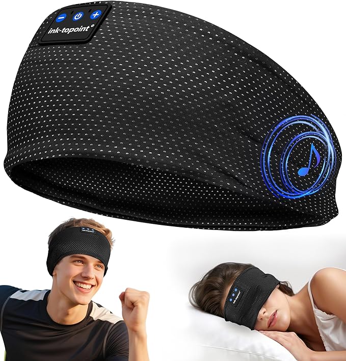 ink-topoint Sleep Headphones Bluetooth 5.4 Headband, 2 in 1 Sleep Mask with Bluetooth Headphones, Wireless Headband Earphones with Ultra-Thin HD Stereo Speaker, Music Headband for Workout Running Yoga - Bloomnest