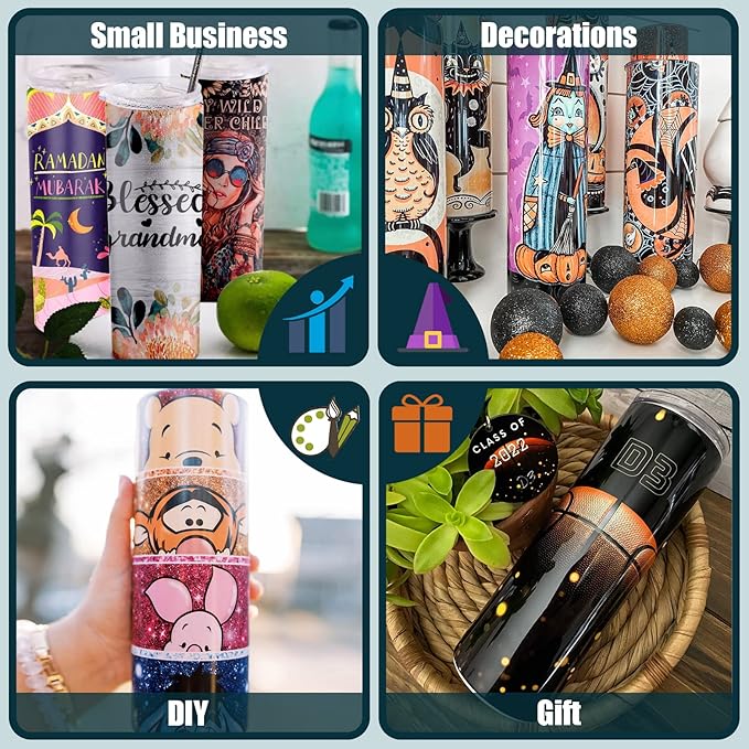 8 Pack 20 oz Sublimation Tumbler Set Double Walled Stainless Steel Skinny Straight Blank Tumbler Bulk with Lid, Straw, DIY Stickers Shrink Wrap, Rubber Base for Heat Transfer Heat Press - Bloomnest
