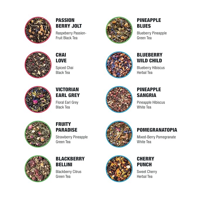 Tiesta Tea - Discovery Sampler Dry Flight Set, Loose Leaf, High to No Caffeine, Hot & Iced Up to 200 Cups, Tea Variety Pack with Green, Herbal, Black & Chai Brew, 20 Resealable Sample Pouches - Bloomnest