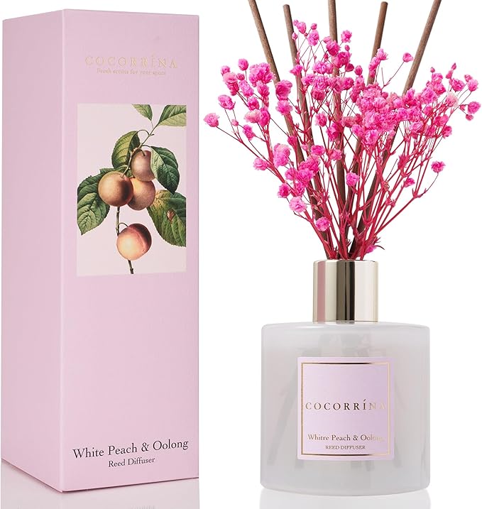 Cocorrína Reed Diffuser Sets - 6.7 oz. White Peach& Oolong Scented Diffuser with 8 Sticks Home Fragrance Reed Diffuser for Bathroom Shelf Decor - Bloomnest