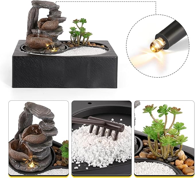 Dyna-Living Indoor Water Fountains Tabletop Water Fountain with Pump Zen Garden Relaxation Desk Waterfall Fountain Indoor Small Fountain for Zen Room Decor Style 2