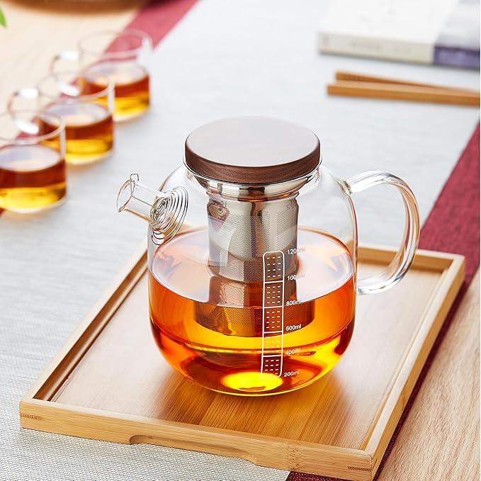 Glass Teapot With Stainless Steel Infuser 1200ml, Glass Tea Pot, Loose Leaf Tea Kettle, Glass Kettle Stovetop, Teapot With Strainer, Tea Infuser Pot Glass Teacup Tea Cups For Blooming Tea - Bloomnest