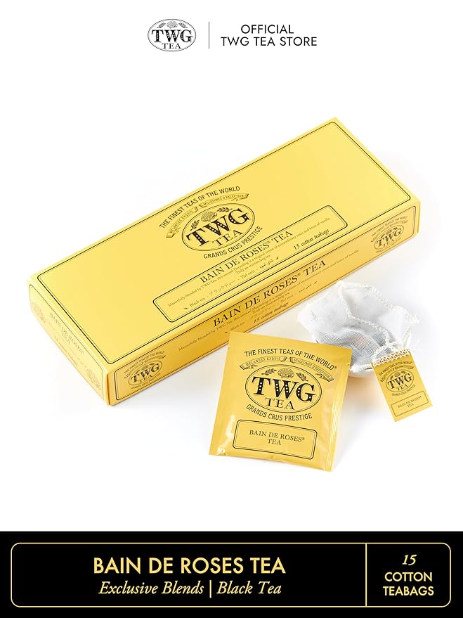 TWG Tea | Bain de Roses Tea | Black Tea | Rosebuds & Rose Petals | 15 Hand Sewn Cotton Teabags | Gift Set - Bloomnest