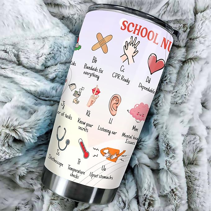 School Nurse Tumbler Stainless Steel 20oz, Funny School Nurse Appreciation Gifts Bulk For Birthday Christmas, School Nurses Day Gifts For Women Men, School Nurse Coffee Cup - Bloomnest