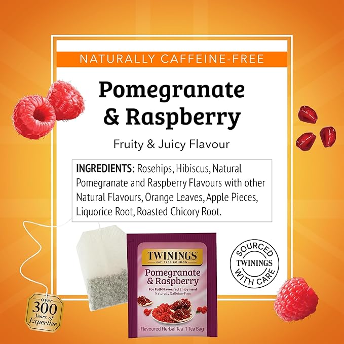 Twinings Pomegranate & Raspberry Herbal Tea Individually Wrapped Bags, 20 Count (Pack of 2), Naturally Caffeine-Free, Enjoy Hot or Iced, 20 Teabags - Bloomnest