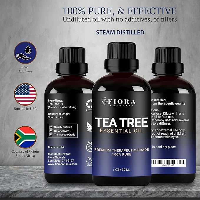 Tea Tree Oil for Toenails - 100% Pure Tea Tree Essential Oil for Skin, Foot Care, Piercing, Dandruff, Hair & Scalp Care. Natural Remedy for Discolored and Damaged Nails, Pure Melaleuca Alternifolia - Bloomnest