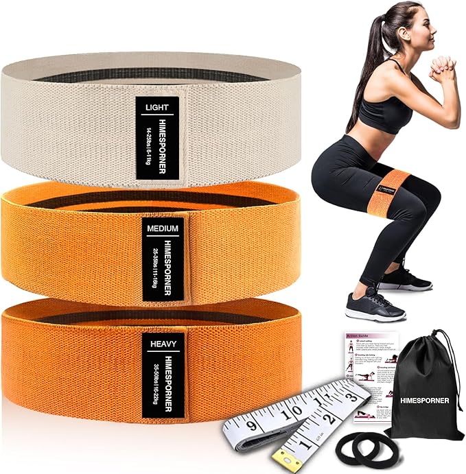 9 PCS Fabric Resistance Bands Set for Working Out, Non-Slip Exercise Booty Bands for Women & Men Leg and Glutes with Hair Ties and Tape Measure - for Home Gym Workout, Yoga, Pilates - Bloomnest