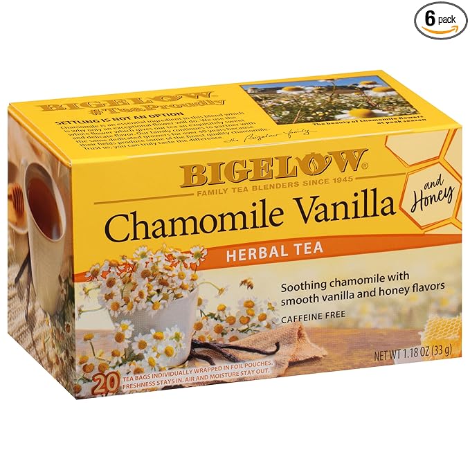 Bigelow Tea Chamomile Vanilla with Honey Herbal Teabags Box, Caffeine Free, 20 Count, Pack of 6 - Bloomnest
