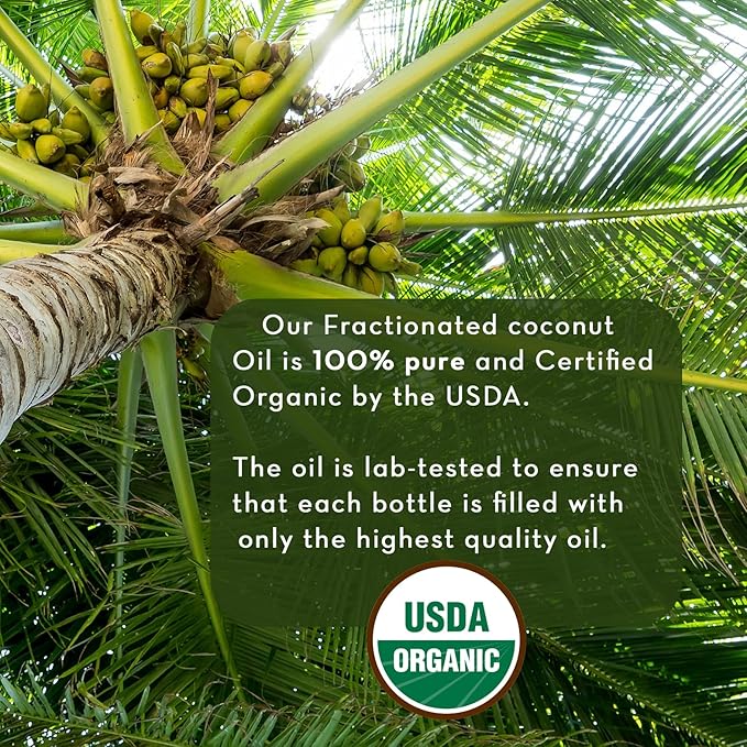 Pure Body Naturals Organic Fractionated Coconut Oil for Skin and Hair, 4 fl oz - Liquid Carrier Oil for Diluting Essential Oils, Hair Growth & Skin Moisturizer - Bloomnest