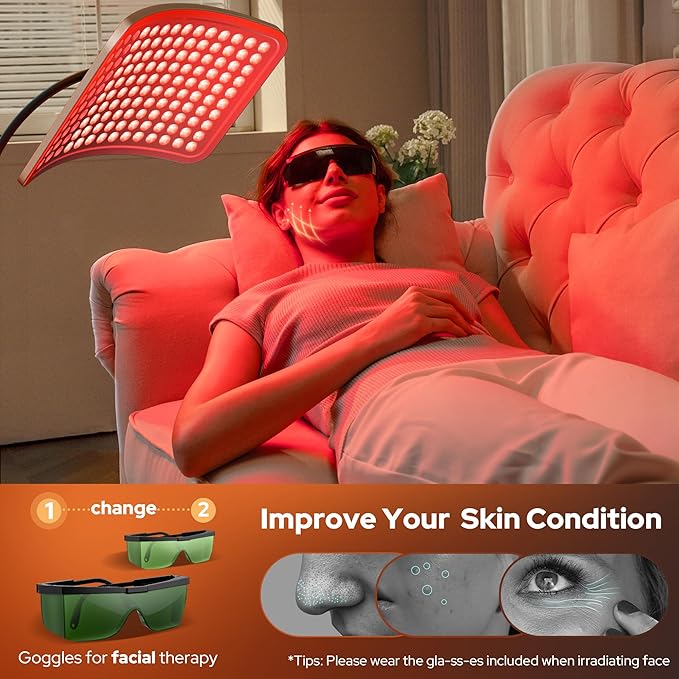 Red Light Therapy for Body and Face, Infrared Red Light Therapy Lamp with Stable Stand, 660nm and 850nm Infrared Pannel SUNKENET