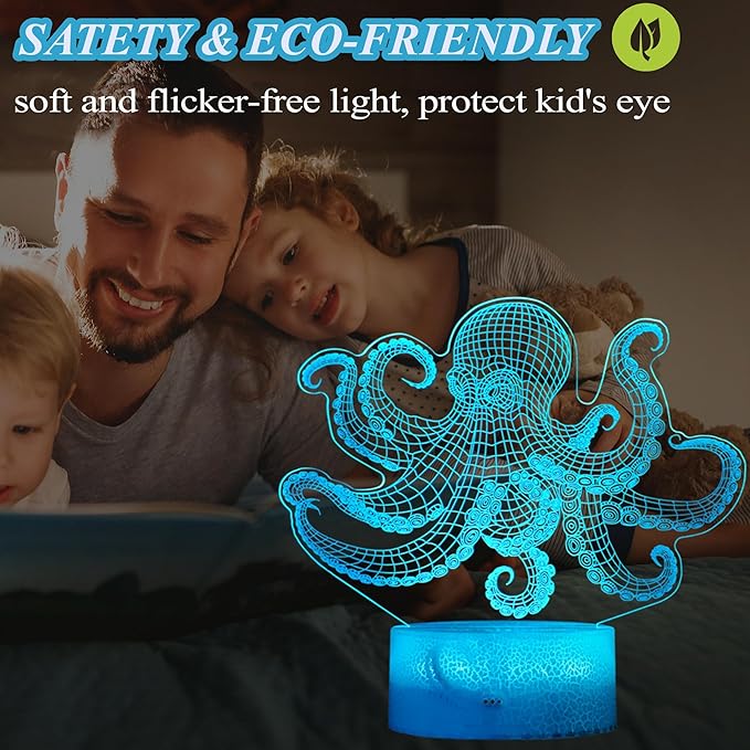 Octopus Night Light, 3D Illusion Night Light Lamp, Octopus Stuff with 16 Colors Changing, Timer, 4 Flash Modes and Dimmable, Kids Room Decoration, Xmas Gifts - Bloomnest