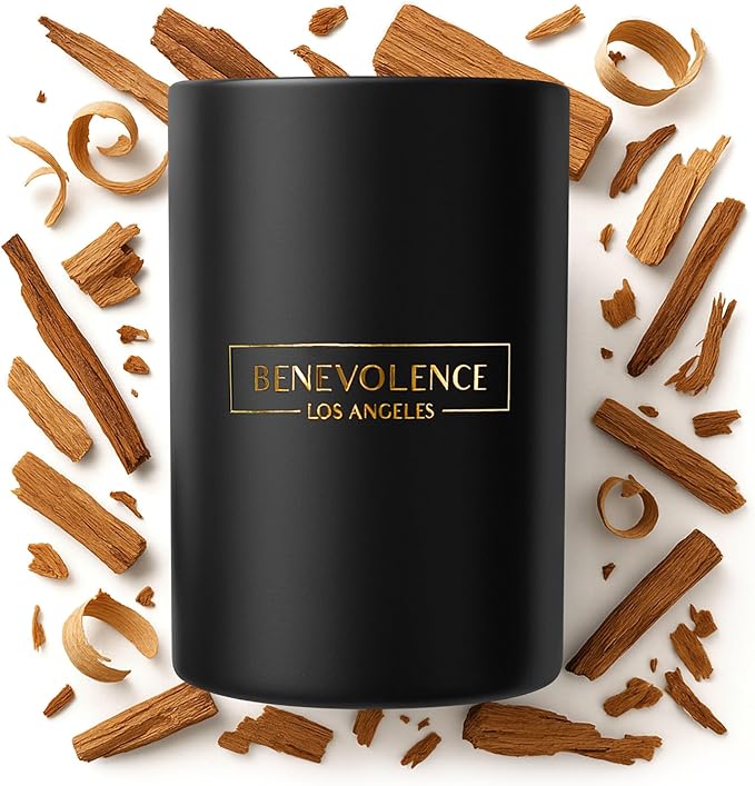 Benevolence LA Santal Scented Candle | Soy Christmas Candles, Black Candle for Home | Holiday Candles Gifts for Women and Men | Home Fragrance | Aromatherapy | Bathroom Freshener | 10oz - Bloomnest