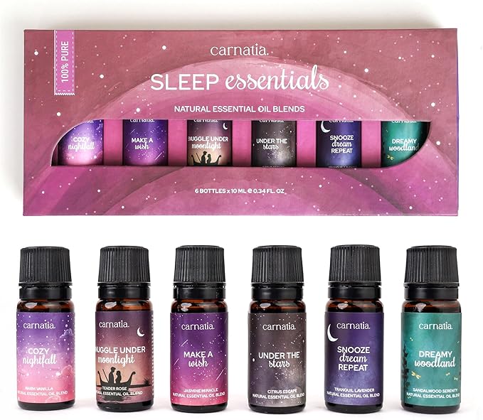 Carnatia Sleep Essentials Essential Oil Set – 100% Pure & Natural Aroma Blends for Deep Sleep, Stress Relief & Relaxation | Calming Oils for Diffusers, Pillows & Bedtime Routines - Bloomnest