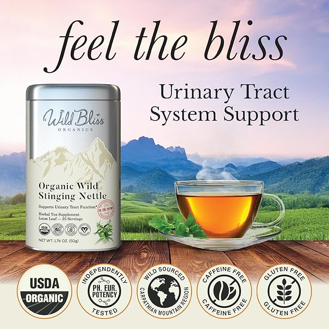 Wild Bliss Organic Wild Stinging Nettle Leaf Tea - Caffeine Free Loose Leaf Herbal Tea - 1.76 Oz - 25 Servings - Bloomnest