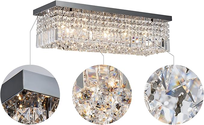 Saint Mossi 22010 5-Lights Modern K9 Crystal Chandelier, Island Design, Flush Mount Ceiling Light, H9 x W10 x L31, Clear Crystal & Pearl Black Finish - Bloomnest