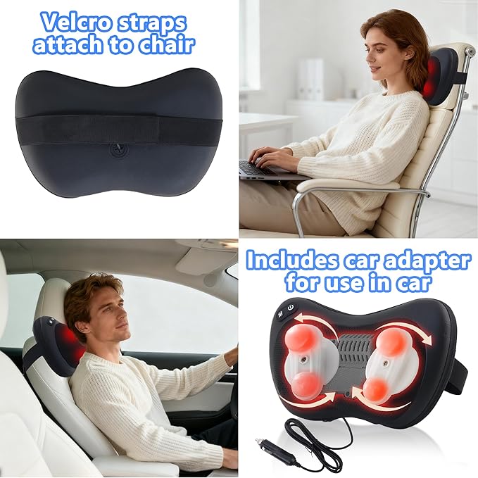 Shiatsu Neck and Back Massager with Heat - Deep Tissue Massage Pillow for Neck, Back & Shoulders Pain Relief, Portable Ergonomic Design Electric Massager for Home, Car, Office Use, Black - Bloomnest