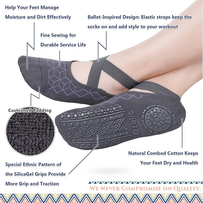 Ozaiic Pilates Socks for Women Non Slip Grip, Yoga Socks with Grippers for Barre, Hospital, Ballet, Dance, Barefoot Workout - Bloomnest