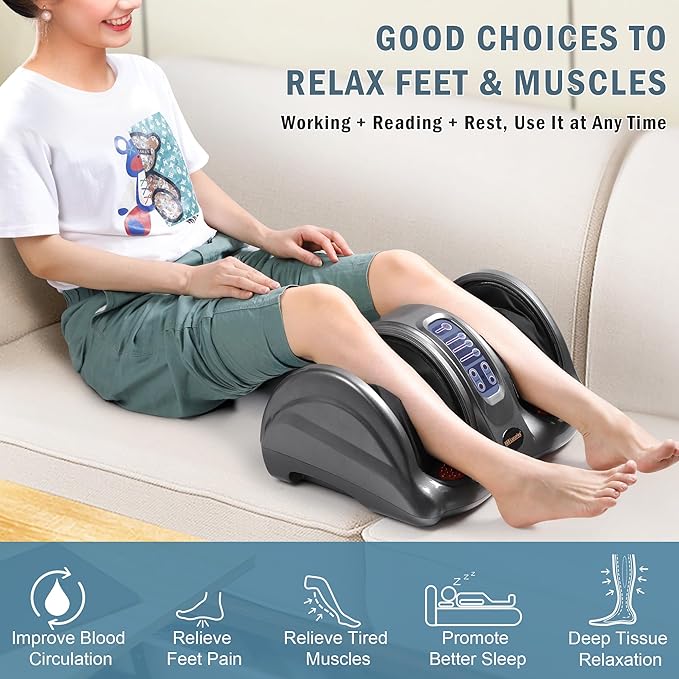 H&B Luxuries Shiatsu Foot Massager Machine with Remote Controller, Kneading and Rolling Home Massagers for Feet, Ankle, Calf, Leg, Ideal for Men, Women, Father, Mom Parents and The Elderly, Gray
