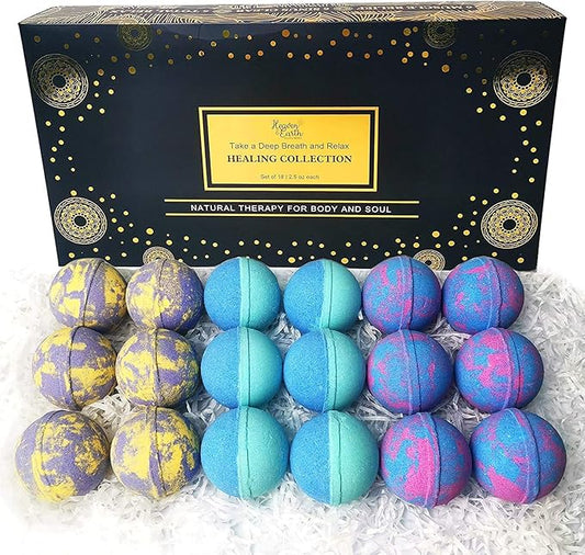 Aromatherapy Bath Bomb Set for Women & Men! Healing Essential Oil Bath Bombs Gift Box with 18 Large Natural Moisturizing Bath Fizzies Bulk Wrapped BathBomb Gift Set for Dry Skin - Bloomnest