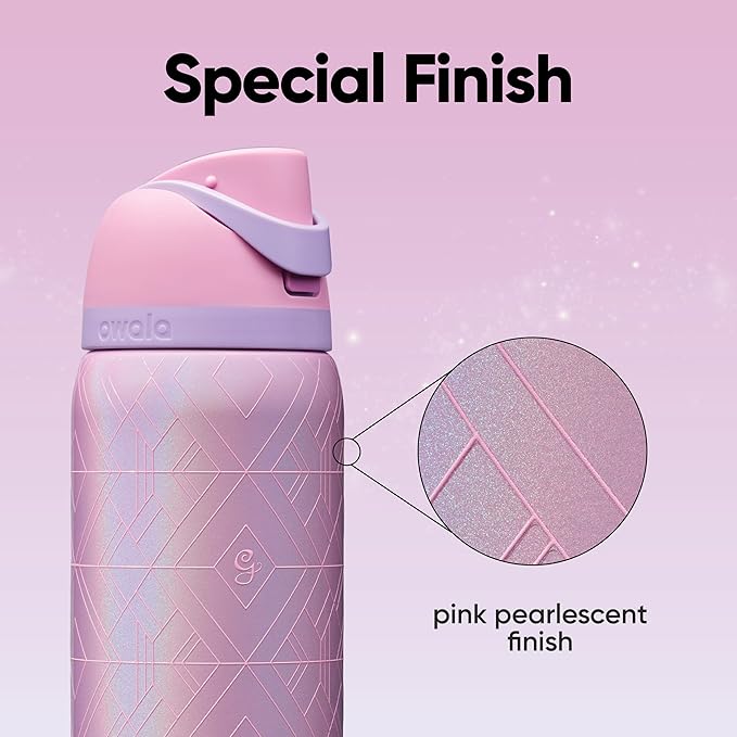 Owala Wicked FreeSip Insulated Stainless Steel Water Bottle with Straw for Sports and Travel, BPA-Free Sports Water Bottle, 32 oz, Glinda (Pink) Owala